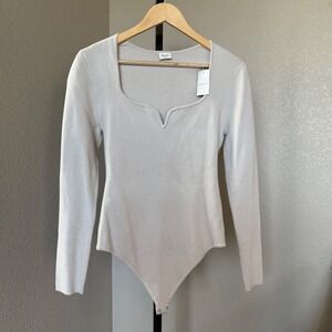 Abercrombie‎ & Fitch Bodysuit Square Neck Long Sleeve Top Neutral Size L